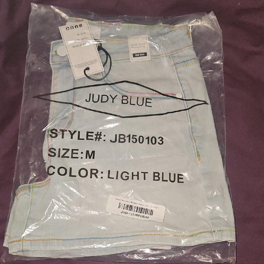 Judy Blue Light Wash Denim Shorts with Rainbow Stitching